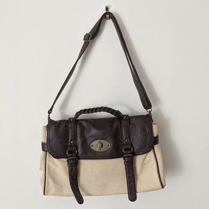 Brown Pleather and Cream Canvas Bag